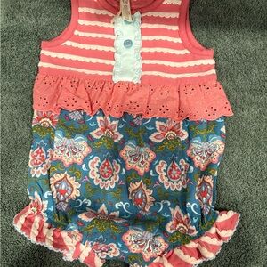 NWT Matilda Jane 12 months Pink and Blue Floral Baby Romper